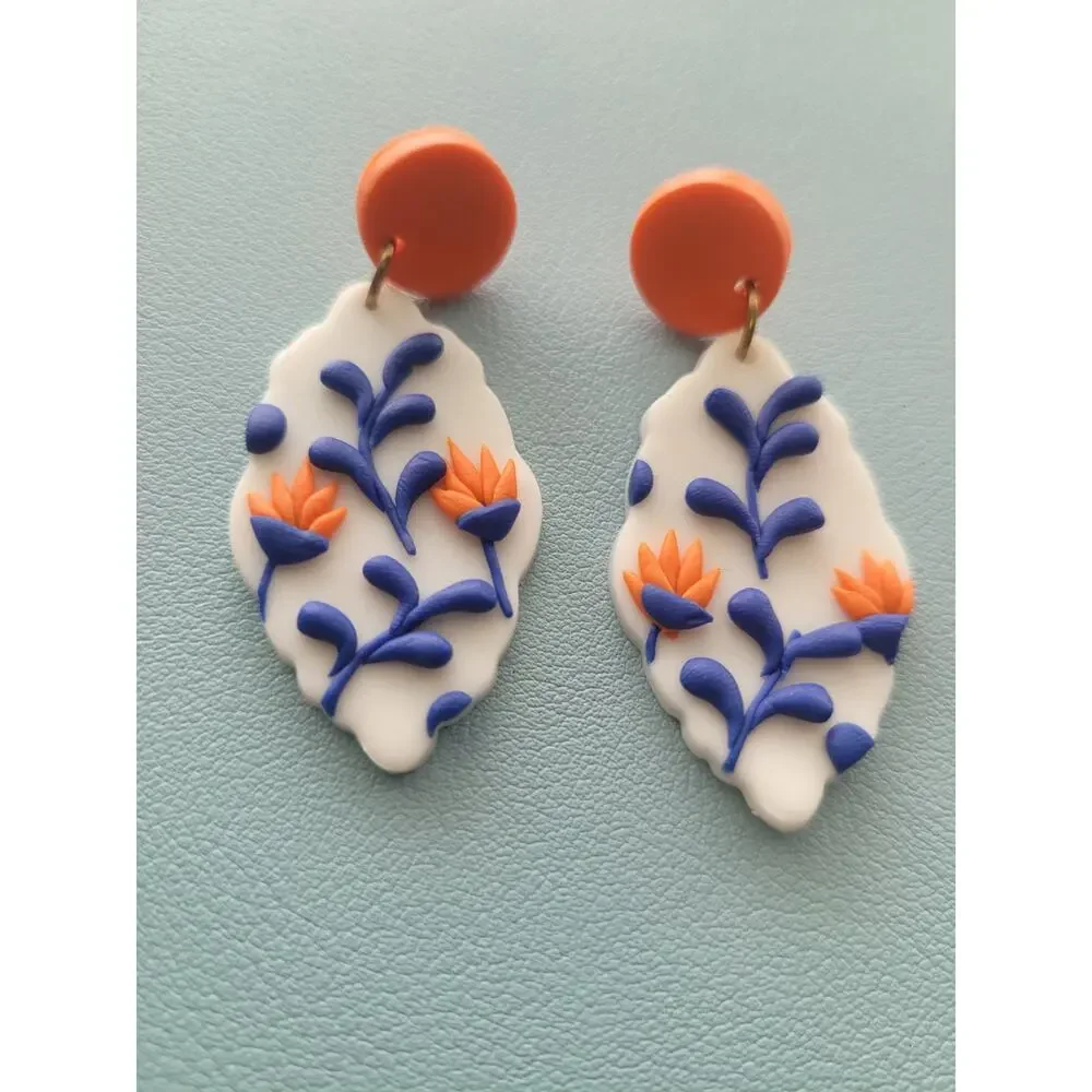 Handmade Mexican‎ Terra Cotta Barro Inspired Dangle Post Earrings Light Weight